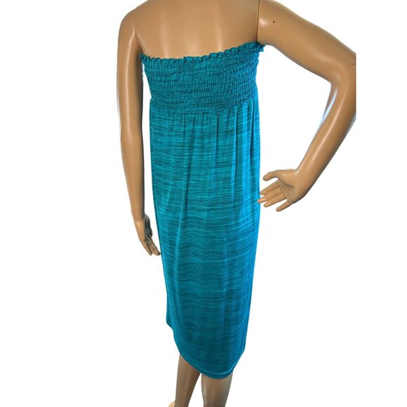 (5 for $25) Element Aura Convertible Strapless Teal Smocked Midi Dress & Skirt - Picture 3 of 4